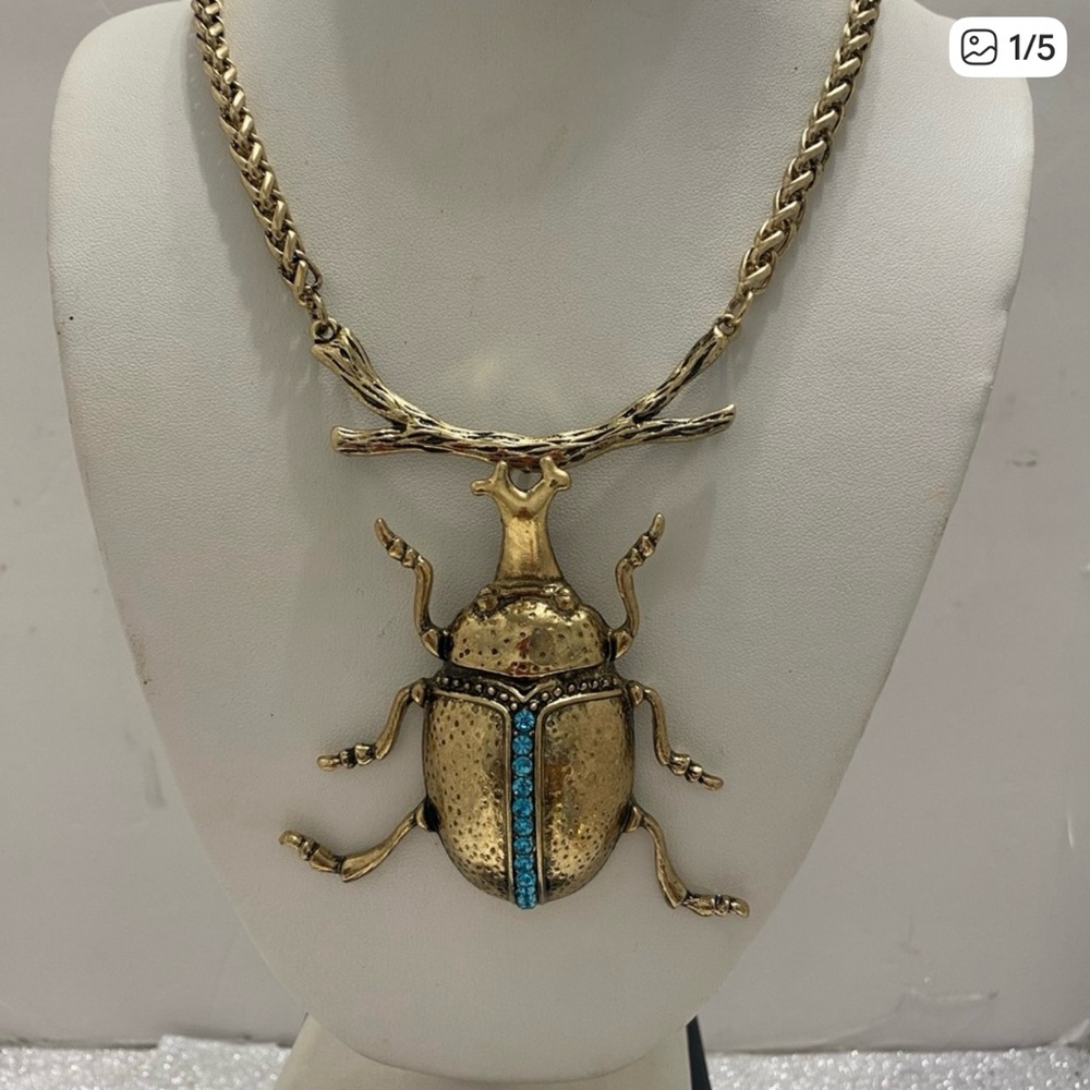 Gold Beetle Pendant Necklace